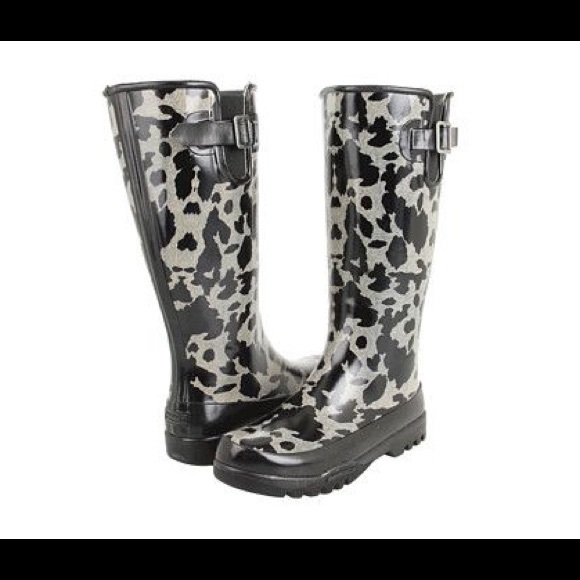 cow print rubber boots